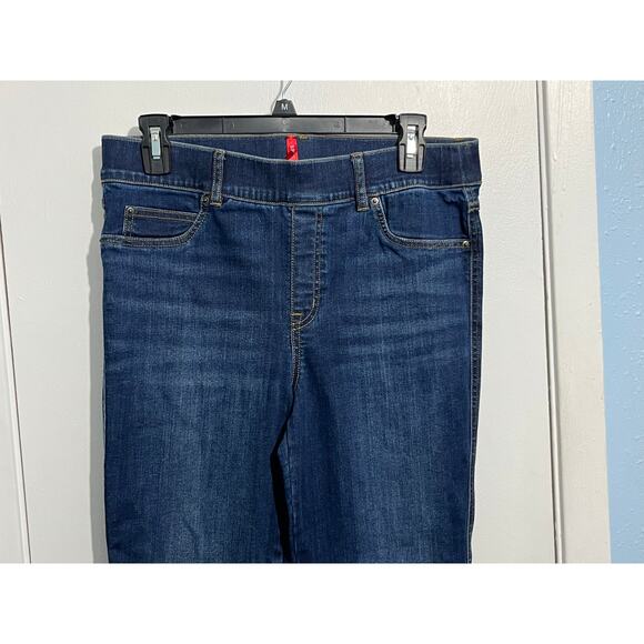 Spanx Flare Leg Pull On Jeans Large High Rise Dark Wash Preppy Twee Academia - Picture 3 of 8